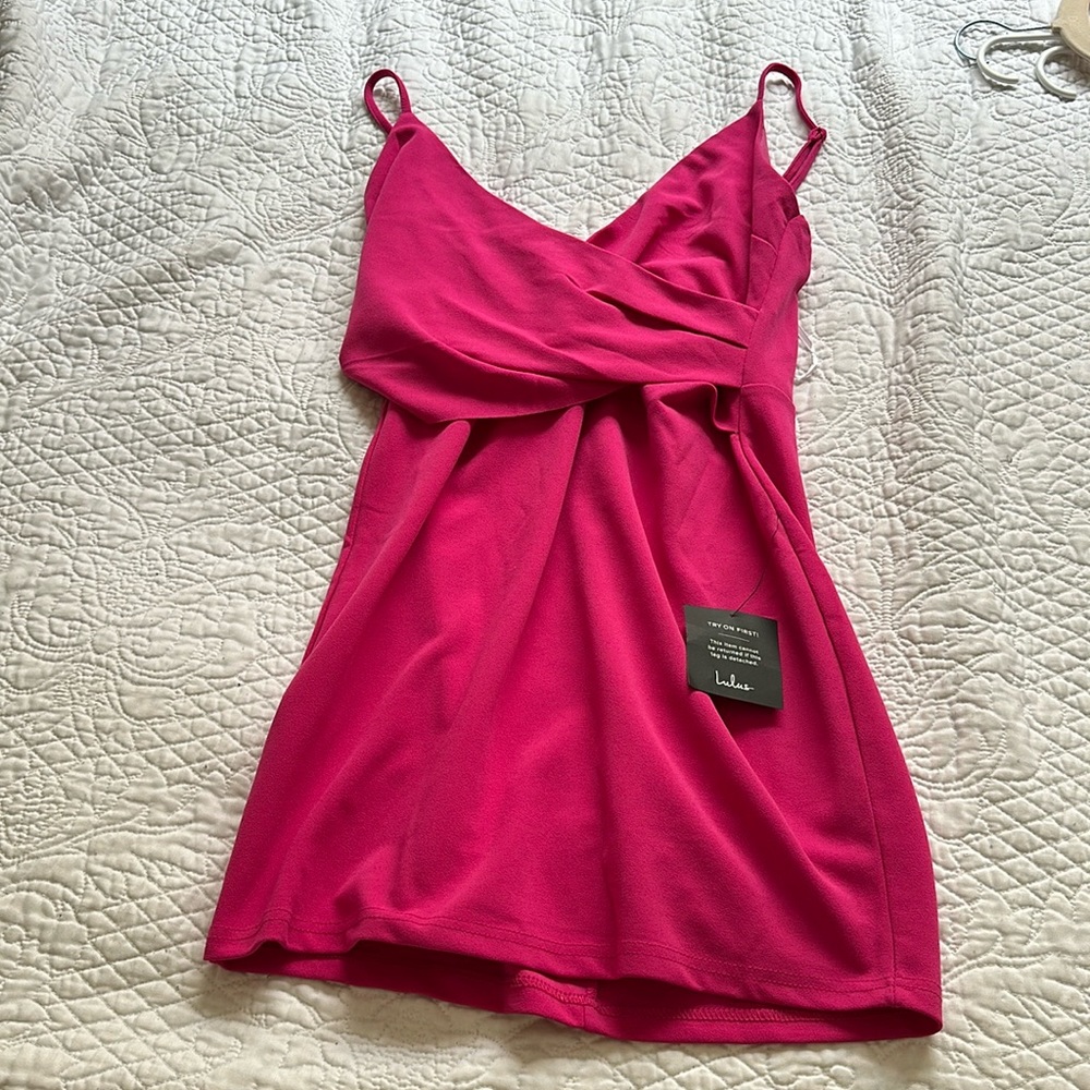 Lulu’s hot pink spaghetti strap dress.